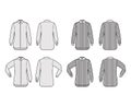 Set of Shirt classic and cleric stripe technical fashion illustration with long sleeves, relax fit, button-down, collar Royalty Free Stock Photo