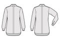 Set of Shirt clergy technical fashion illustration with elbow fold long sleeves, relax fit, button-down, Tab Collar