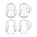 Set of Shirt clergy technical fashion illustration with elbow fold long sleeves, relax fit, concealed button, Tab Collar