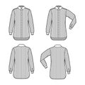 Set of Shirt cleric stripe technical fashion illustration with elbow fold long sleeves, relax fit, button-down Royalty Free Stock Photo