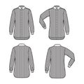 Set of Shirt cleric stripe technical fashion illustration with elbow fold long sleeves, relax fit, button-down Royalty Free Stock Photo