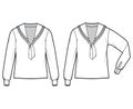 Set of shirts middy sailor suit technical fashion illustration with long sleeves, tunic length, oversized. Flat apparel