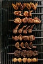 Set of Shish Kebabs or Barbecue Shashlik Collection on Charcoal Background