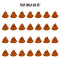 Set of shit emoji icons, smiling poop faces, poo emoticons, vector illustration.