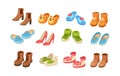 Set shoes. Comfortable kids and adult footwear for activity walking outdoor, domestic, beach recreation, doing sports.