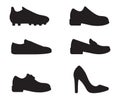 set of shoes silhouette isolated on white background Vectors Silhouettes Royalty Free Stock Photo