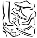 Set of shoes sillhouettes, sketch in simple lines