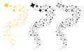 Set of shooting stars. Collection of stars silhouette. Vector illustration of a flying star. Black and white drawing