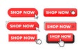 Set of shop now button. Hand pointer clicking. Shop now web buttons Royalty Free Stock Photo