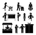 Set of shoppers and shopping icons