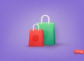 Set of Shopping bag realistic 3d design. Stylish fashionable bag isolated on white background. 3D Web Vector Illustrations Royalty Free Stock Photo