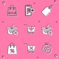 Set Shopping bag with Sale, Mobile and shopping basket, Label template price tag, Remove, Add to cart, percent and icon Royalty Free Stock Photo