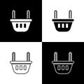 Set Shopping basket icon isolated on black and white background. Food store, supermarket. Vector Illustration Royalty Free Stock Photo