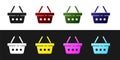 Set Shopping basket icon isolated on black and white background. Online buying concept. Delivery service sign. Shopping Royalty Free Stock Photo