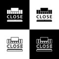 Set Shopping building or market store and text closed icon isolated on black and white background. Shop construction Royalty Free Stock Photo