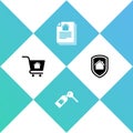Set Shopping cart with house, House key, contract and under protection icon. Vector Royalty Free Stock Photo