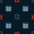 Set Shopping cart on screen laptop, Market store and Online shopping on seamless pattern. Vector