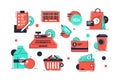 Set shopping icons of products and market equipment. Royalty Free Stock Photo