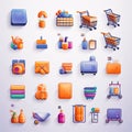 Set of shopping icons. Vector illustration in a flat design. Eps 10 Royalty Free Stock Photo