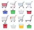 Set of shopping trolleys and shopping baskets.