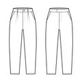 Set of Short capri pants technical fashion illustration with calf length, normal waist, high rise, slashed, flap pocket Royalty Free Stock Photo