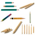 Set of Short Pencils on Isolated Background Royalty Free Stock Photo