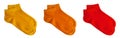 Set of short socks yellow, orange, red isolated on white background with clipping path for winter season. Top view. Pair of trendy