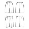 Set of Shorts Bermuda dress pants technical fashion illustration with above-the-knee length, single pleat, low waist Royalty Free Stock Photo