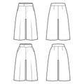 Set of Shorts Bermuda dress pants technical fashion illustration with knee length, normal low waist rise, slashed pocket