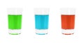 Set shot glass with green, blue and red alcohol cocktails on a w Royalty Free Stock Photo