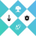 Set Shovel, Bomb explosive planet earth, Nuclear explosion and Police badge icon. Vector Royalty Free Stock Photo