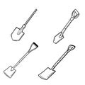 A set of shovels isolated on a white background. Tourist and a garden spade for excavation. Vector illustration