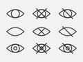 Set show password icon, eye symbol. Vector vision hide from watch icon. Secret view web design element