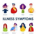 Set of sick characters with disease symptoms