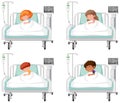 Set of sick children in hospital beds
