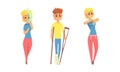 Set of Sick People, Male and Female Person Characters Having Toothache, Broken Leg, Rash Cartoon Vector Illustration