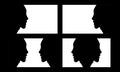 Set of a side view of human avatar face silhouette on black and white background. Side face shape of a man profile with 4 act.