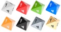 Set of 8 sided die, octahedron dice, various colors. 3D rendering