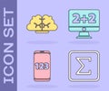 Set Sigma symbol, Human brain, Mobile calculator interface and Equation solution icon. Vector