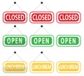 Set of sign icons, closed, open, lunch break, vector illustration Royalty Free Stock Photo