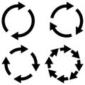 Set sign reload refresh icon, spinning arrows in circle, vector symbol sync, renewable crypto currency exchange, change renew