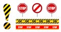 Set sign Stop. Circle road sign. exclamation mark yellow and black stripes.