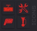 Set Signal horn on vehicle, Car mirror, Wrench and Car mirror icon. Vector Royalty Free Stock Photo