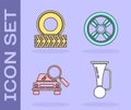 Set Signal horn on vehicle, Car wheel, Car search and Car wheel icon. Vector Royalty Free Stock Photo