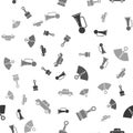 Set Signal horn on vehicle, Engine piston, Speedometer and Car on seamless pattern. Vector