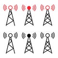 Set of Signal tower icon, wireless technology network sign, antenna radio vector illustration