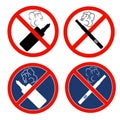 A set of signs with electronic cigarettes prohibition of soaring and a place for smoking