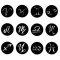 Set of signs of Zodiac icons. Hand drawn elements made with dry brush. Symbols of zodiac horoscope. Vector black and Royalty Free Stock Photo