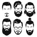 Hipsters men faces collection. Vector illustration.