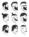 Set of silhouette bearded men faces hipsters style